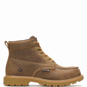 Brown Wolverine Floorhand Moc-Toe 6" Steel-Toe Men Work Boots | EDM9963QY