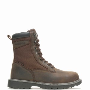 Dark Brown Wolverine Floorhand Insulated 8" Steel-Toe Men Work Boots | BHL8345VF