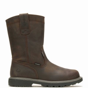 Dark Brown Wolverine Floorhand Met-Guard Steel-Toe Wellington Men Boots | RLA5338ZN