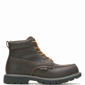 Dark Brown Wolverine Floorhand Moc-Toe 6" Steel-Toe Men Work Boots | BGX3124FR