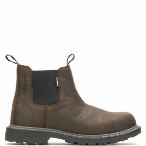 Dark Brown Wolverine Floorhand Steel-Toe Romeo Men Work Boots | NQC3686TT