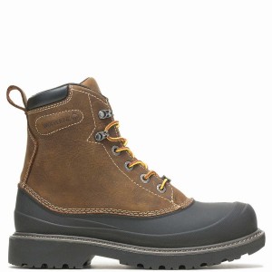 Dark Brown Wolverine Floorhand Swamp 6" Steel-Toe Men Work Boots | GLQ4298ZC