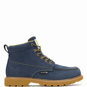 Navy Wolverine x Valiant University of Michigan Floorhand Moc Toe Men Work Boots | LNZ193JY