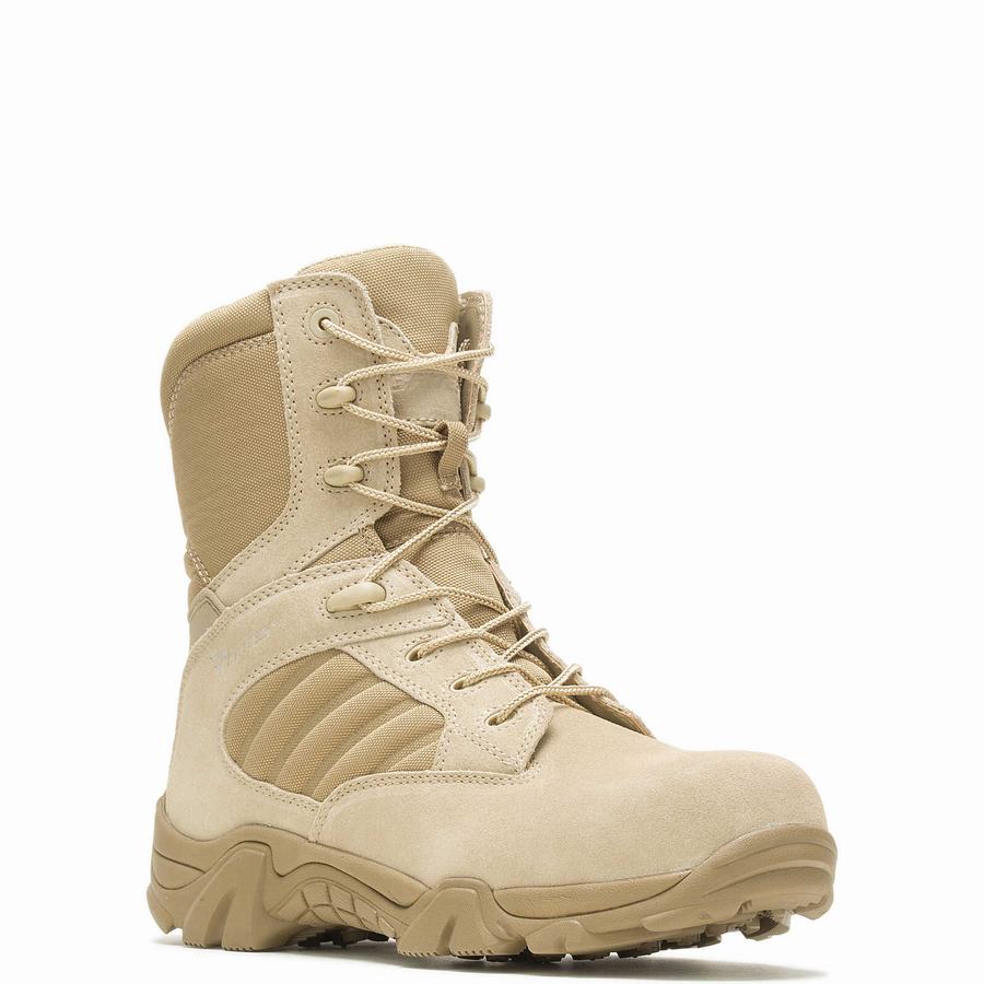 Beige Brown Wolverine GX-8 Desert Composite Toe Side Zip Men Work Boots | SNO2144YZ