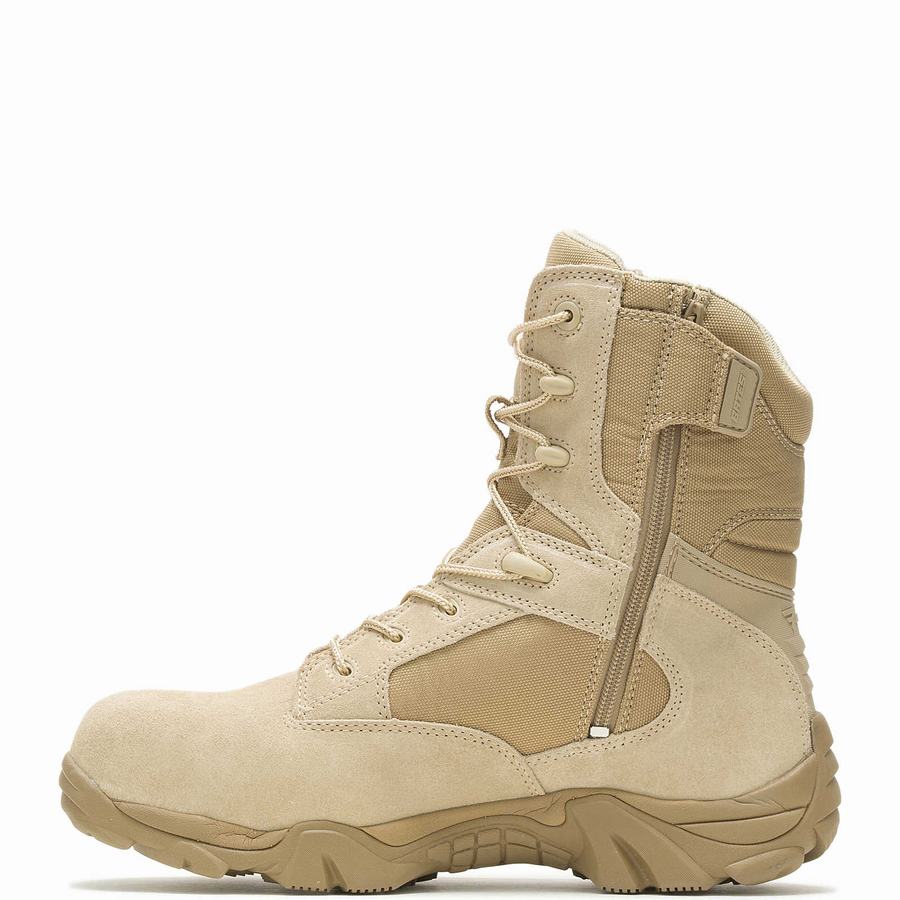 Beige Brown Wolverine GX-8 Desert Composite Toe Side Zip Men Work Boots | SNO2144YZ