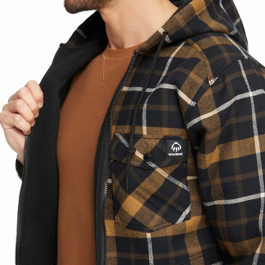 Black Brown Wolverine Bucksaw Sherpa Shirt Men Jackets | LEI1293AO