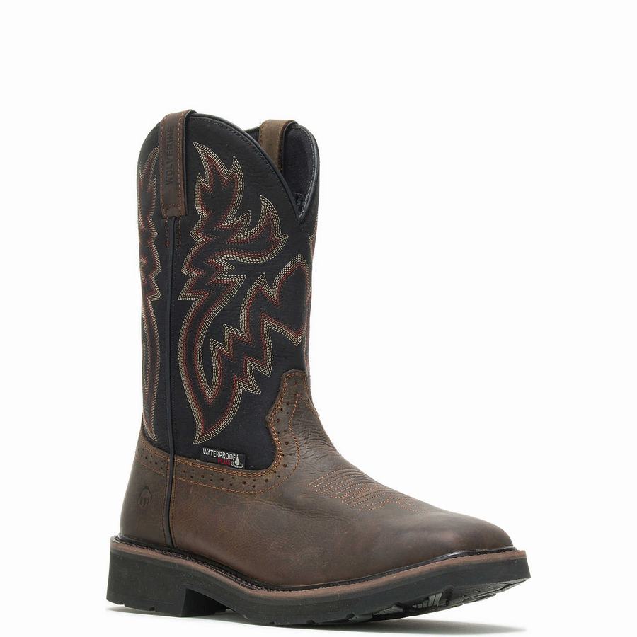 Black Brown Wolverine Rancher Waterproof Wellington Men Boots | LUM9938LS