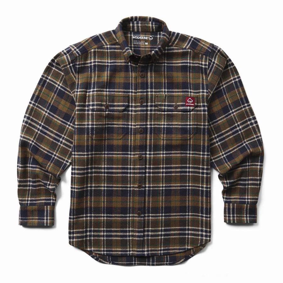 Black Green Wolverine Glacier Heavyweight Long Sleeve Flannel Men Shirts | PEA434DC