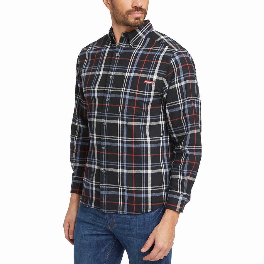 Black Grey Wolverine Hastings Flannel Men Shirts | AKR5722XF