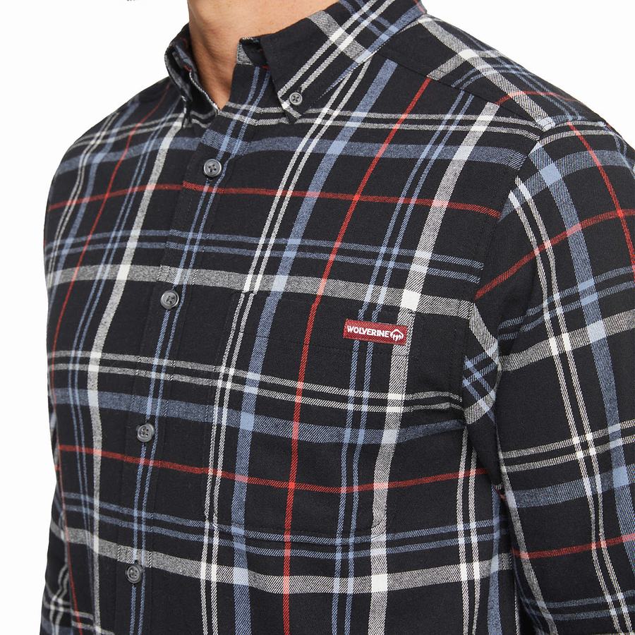 Black Grey Wolverine Hastings Flannel Men Shirts | AKR5722XF