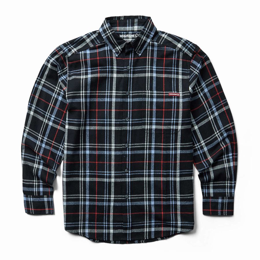 Black Grey Wolverine Hastings Flannel Men Shirts | AKR5722XF