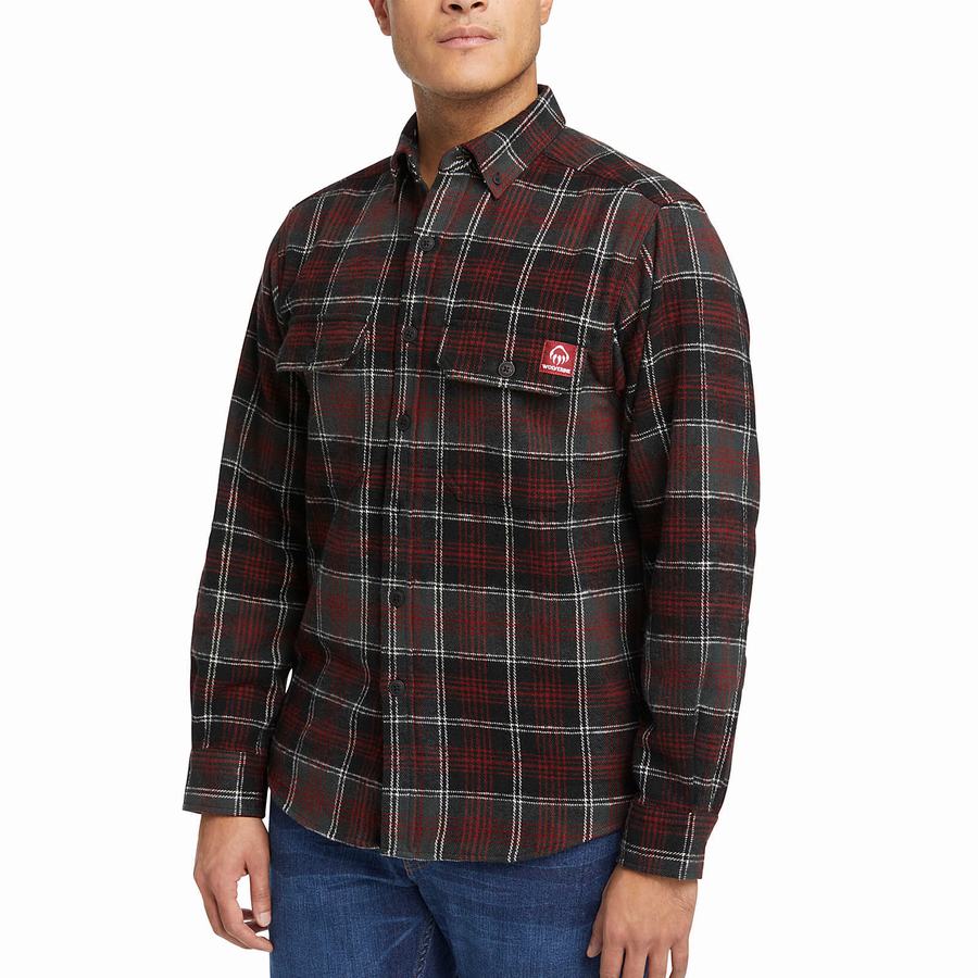 Black Red Wolverine Glacier Heavyweight Long Sleeve Flannel Men Shirts | SCW874TH