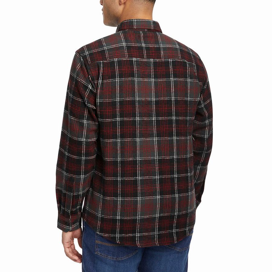 Black Red Wolverine Glacier Heavyweight Long Sleeve Flannel Men Shirts | SCW874TH