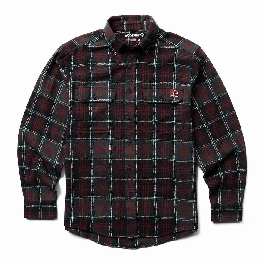 Black Red Wolverine Glacier Heavyweight Long Sleeve Flannel Men Shirts | SCW874TH