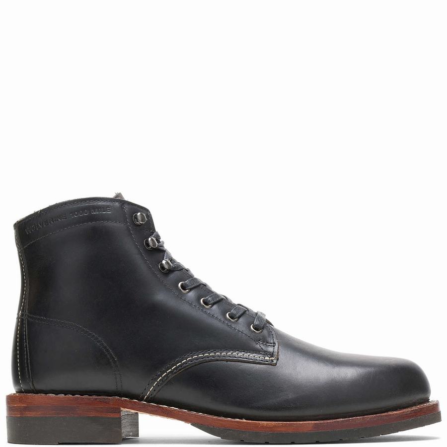 Black Wolverine 1000 Mile Plain-Toe Classic Men Work Boots | SCC465JT