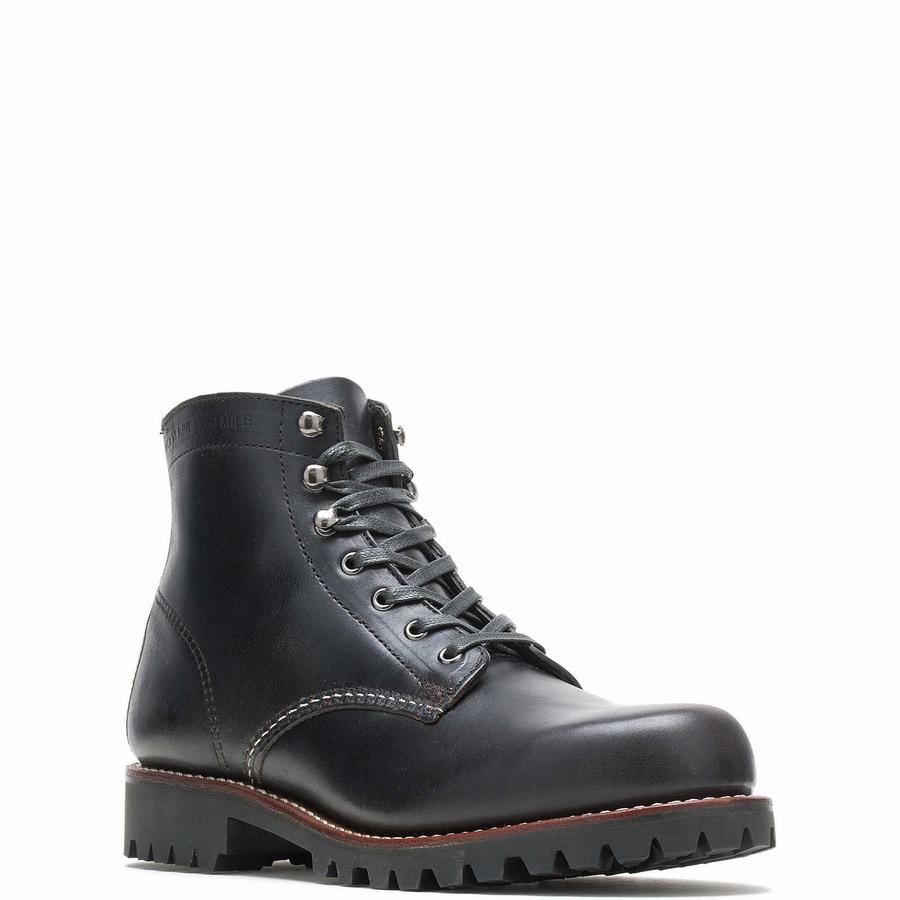 Black Wolverine 1000 Mile Plain-Toe Rugged Men Work Boots | MKT3084CZ