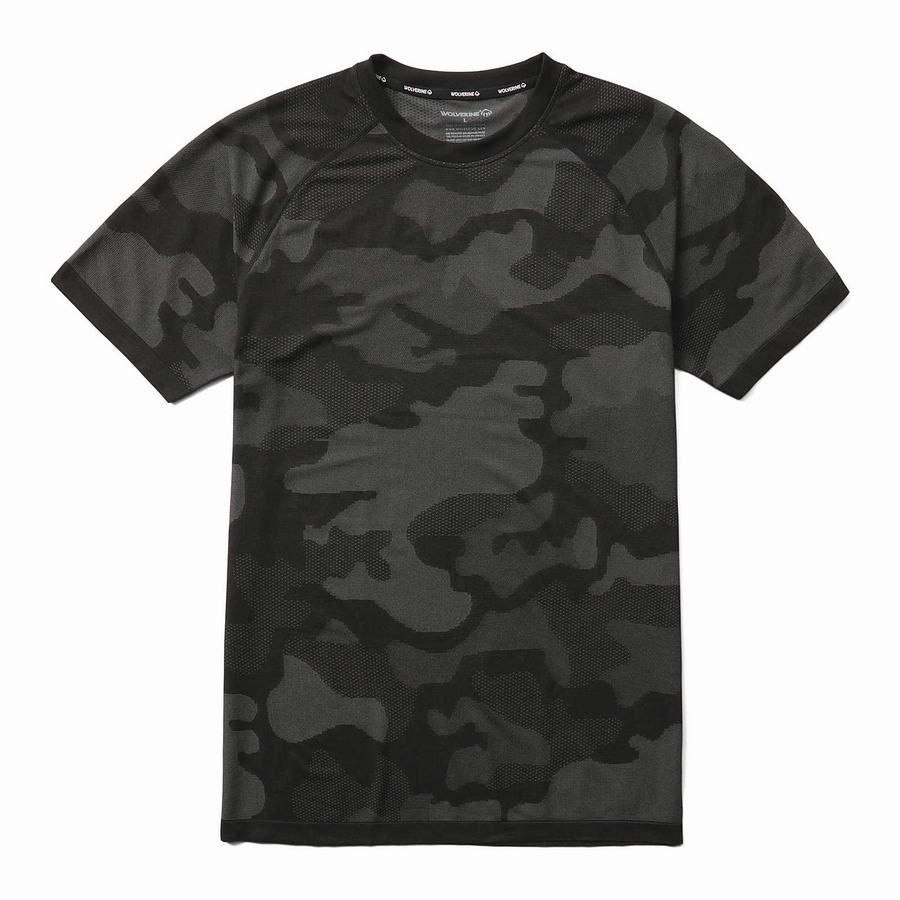 Black Wolverine Camo Mesh Crew Neck Undershirt Men T Shirts | TTP377OC