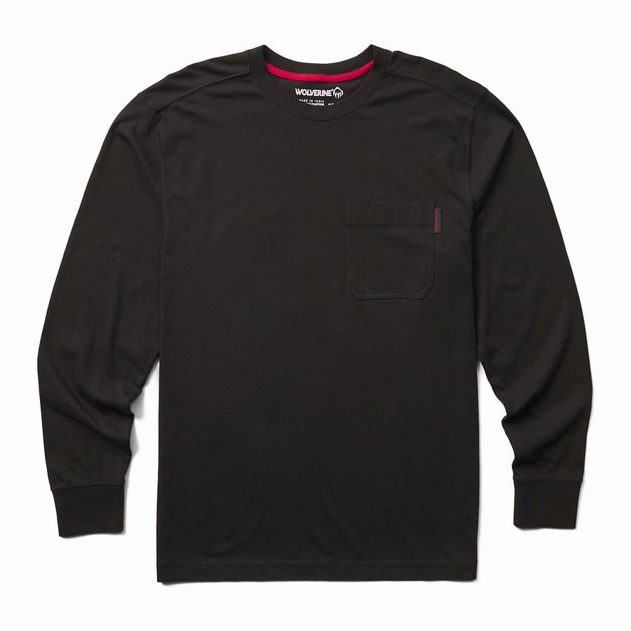 Black Wolverine Classic Long Sleeve Pocket Tee Men T Shirts | PLZ1514PF