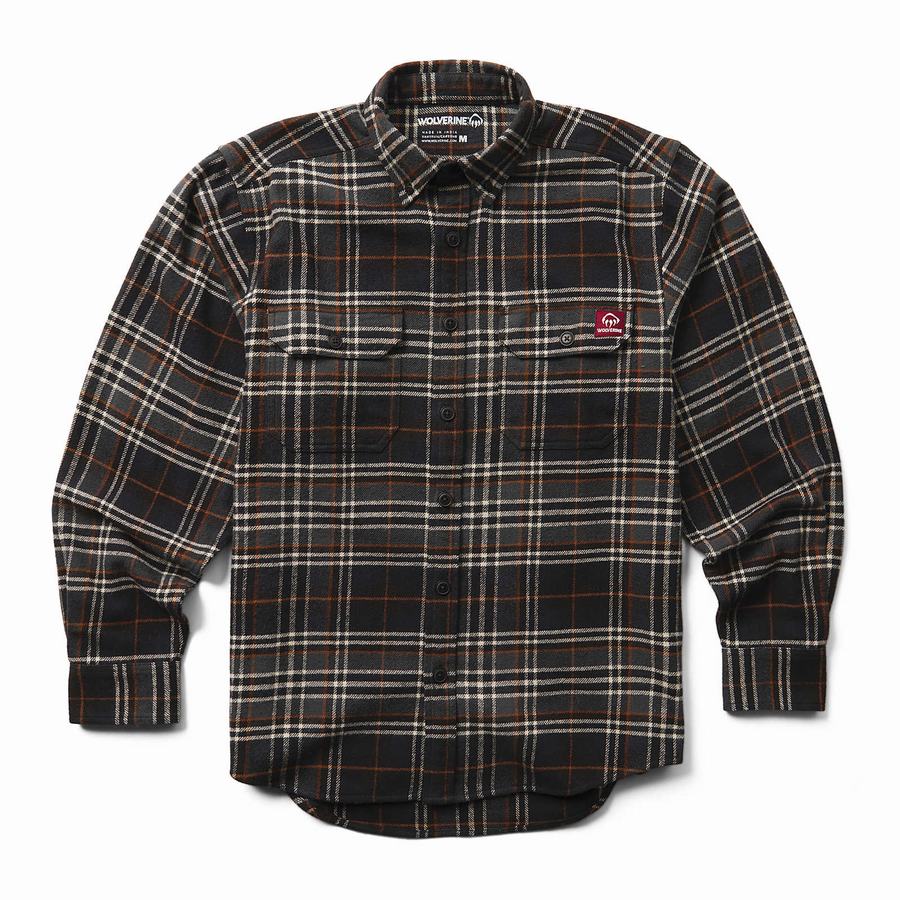 Black Wolverine Glacier Heavyweight Long Sleeve Flannel Men Shirts | LFL7353PO