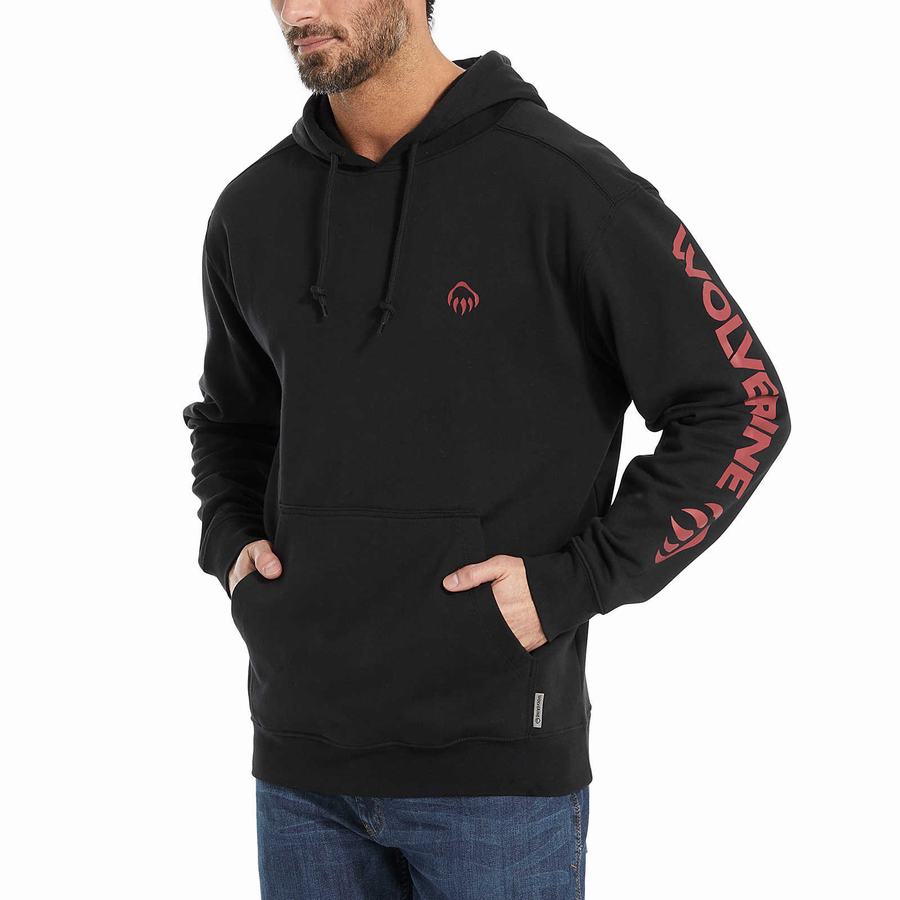 Black Wolverine Graphic- Sleeve Logo Men Hoodie | MEW1670AO