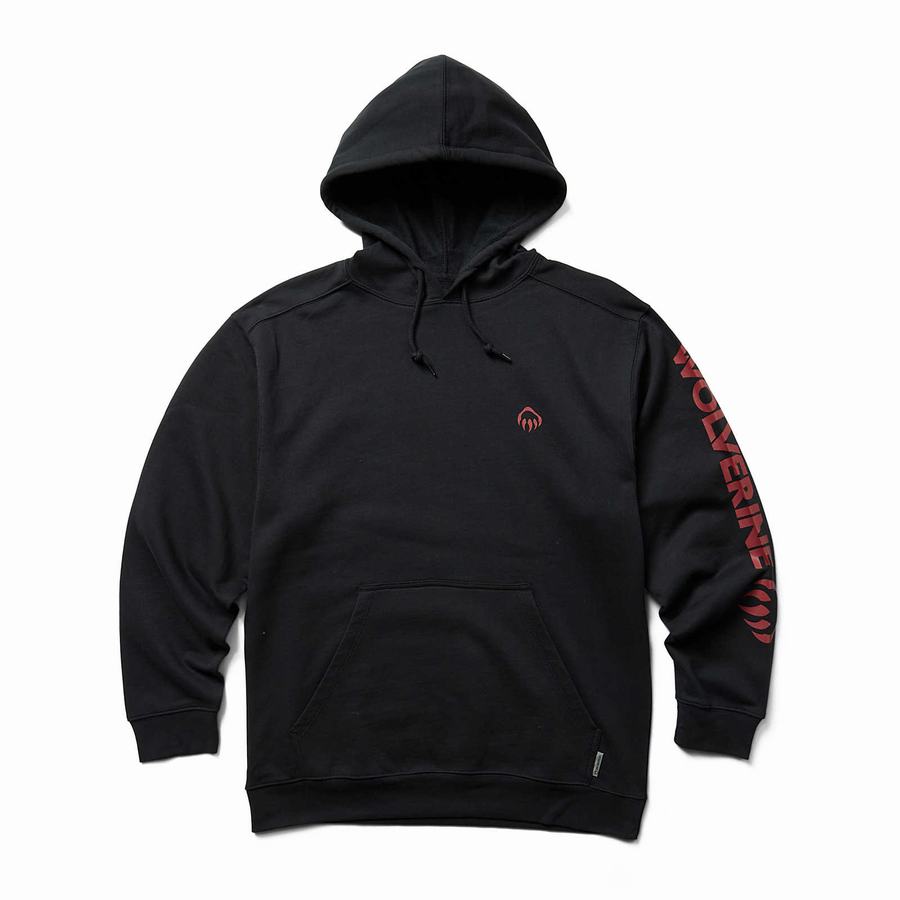 Black Wolverine Graphic- Sleeve Logo Men Hoodie | MEW1670AO