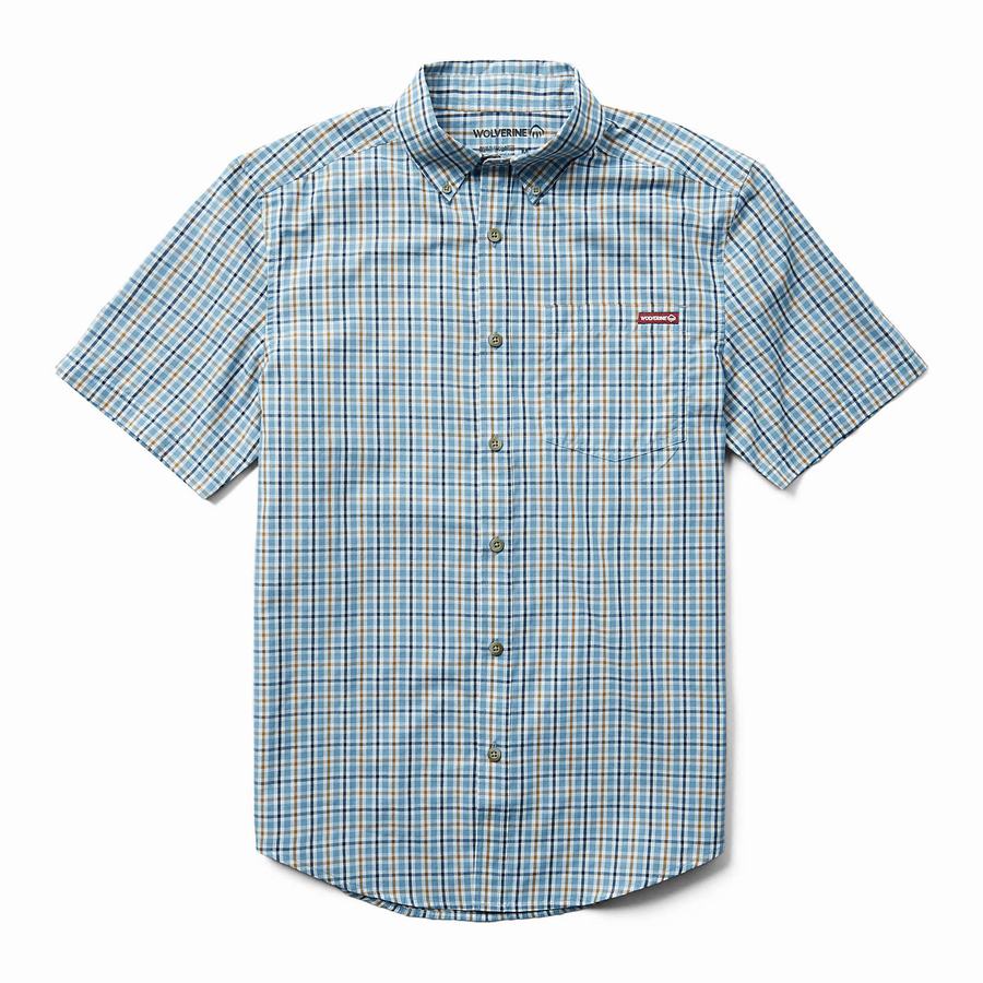 Blue Grey Wolverine Mortar Sleeve Men Shirts | HQI6891VQ