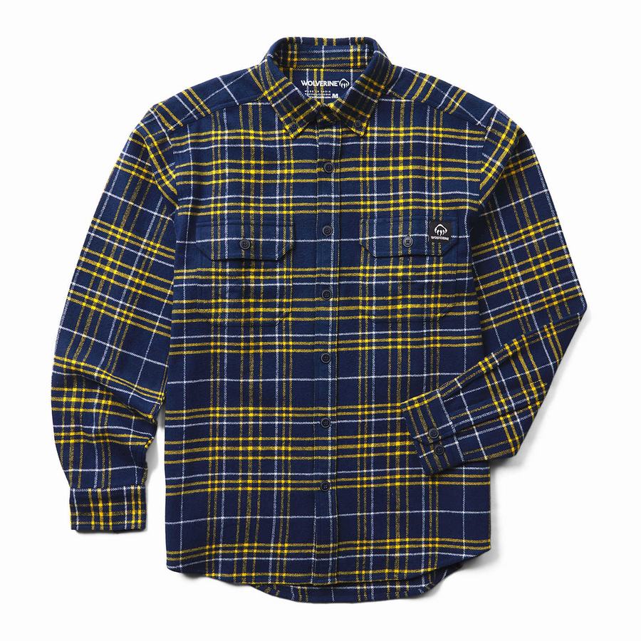 Blue Wolverine Glacier Heavyweight Long Sleeve Flannel Big & Tall Men Shirts | DHP4150PF