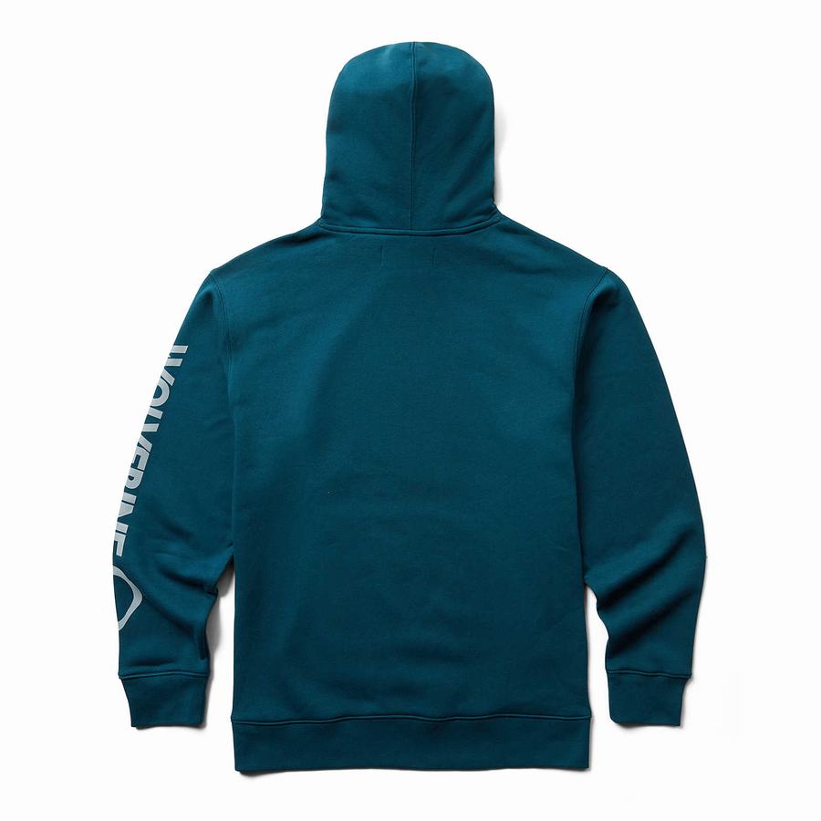 Blue Wolverine Graphic- Sleeve Logo Men Hoodie | PXH2476KF