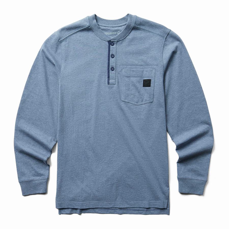 Blue Wolverine Guardian Cotton™ Long Sleeve Henley Men T Shirts | KPH10029HT