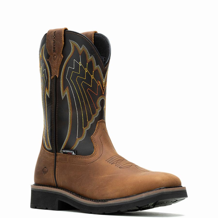 Brown Black Wolverine Rancher Eagle Waterproof Steel-Toe Wellington Men Boots | LMK637GE