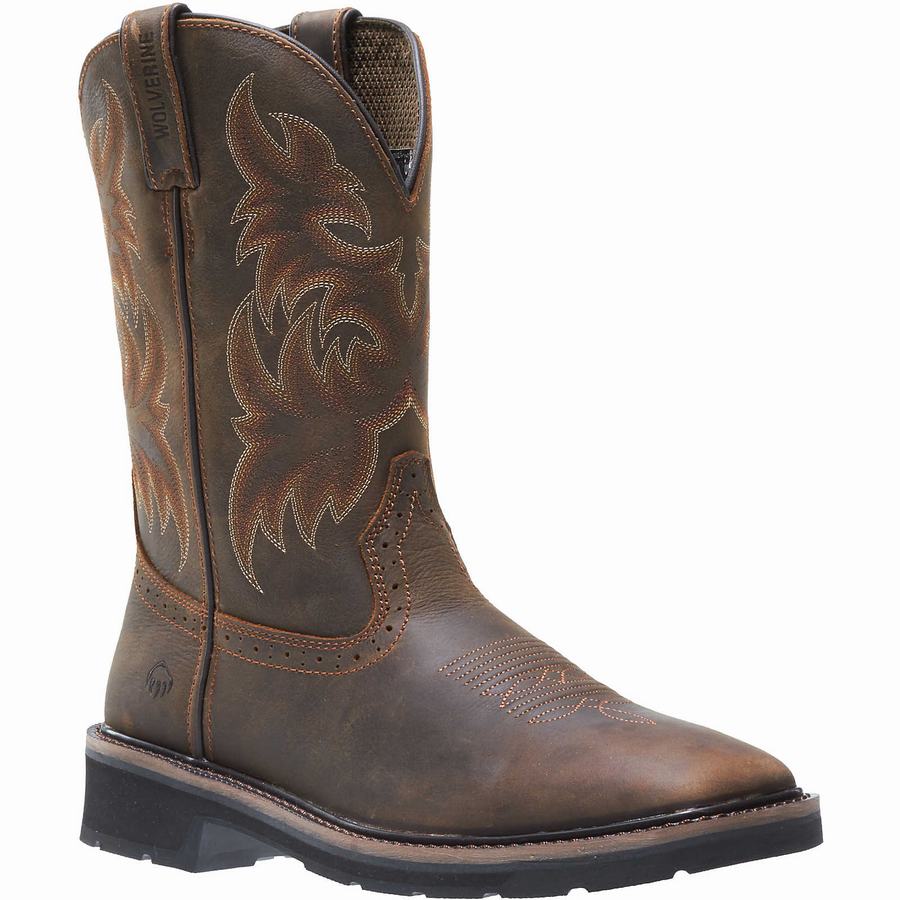 Brown Red Wolverine Rancher Square-Toe Steel-Toe Wellington Men Boots | LYP4653BY