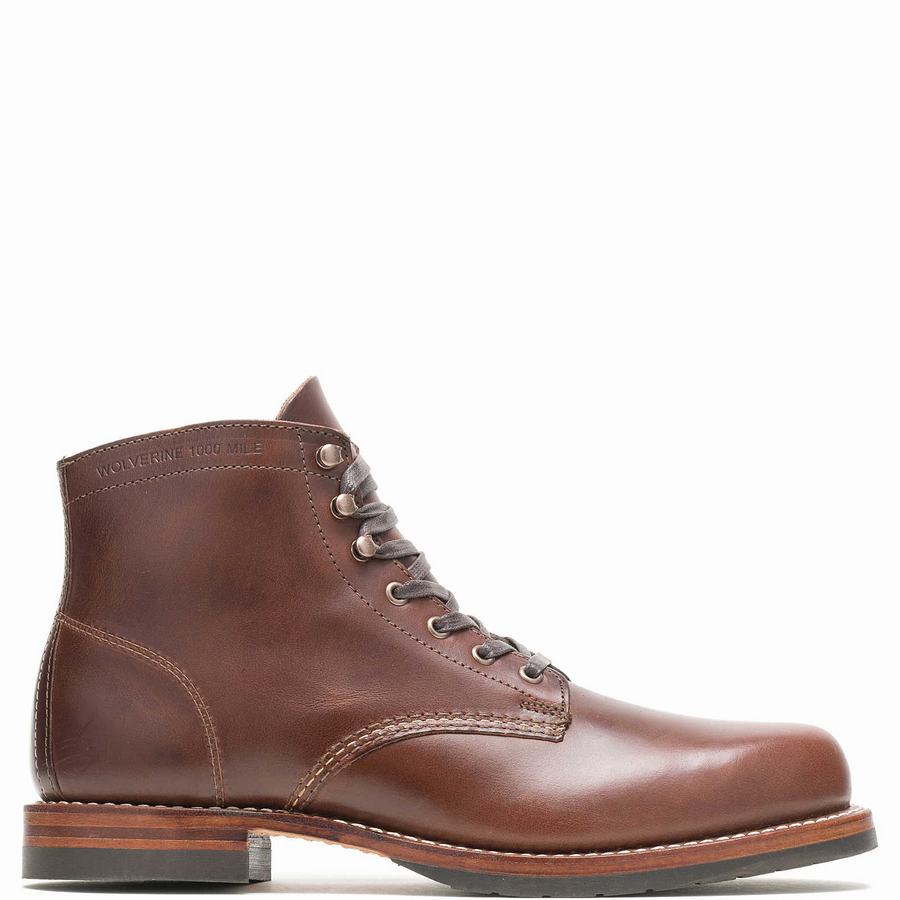 Brown Wolverine 1000 Mile Plain-Toe Classic Men Work Boots | OJN4667DF