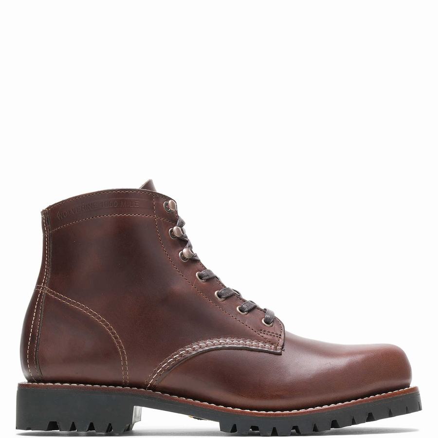 Brown Wolverine 1000 Mile Plain-Toe Rugged Men Work Boots | OVD964TG