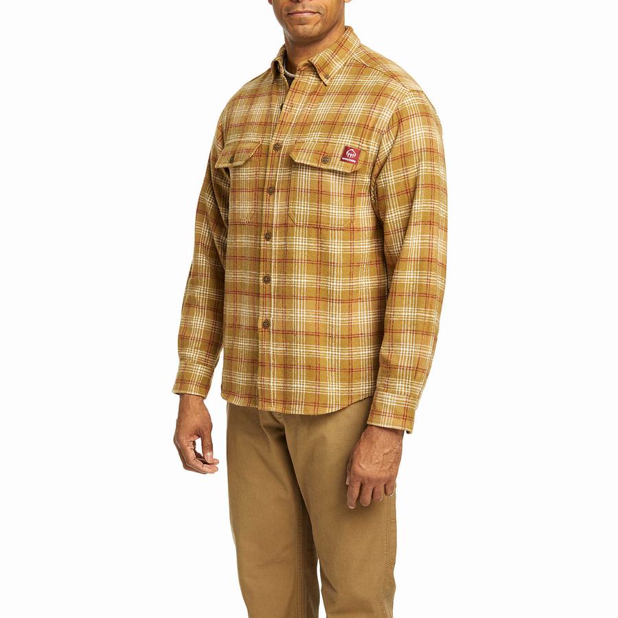 Brown Wolverine Glacier Heavyweight Long Sleeve Flannel Men Shirts | RPC183EH