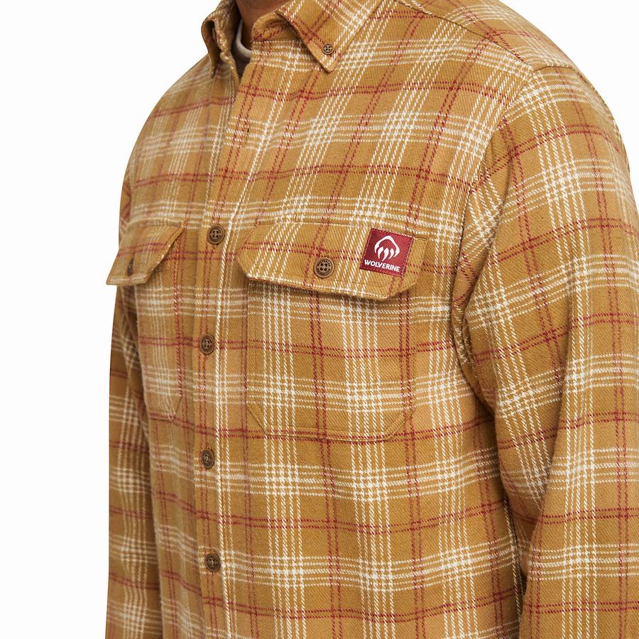 Brown Wolverine Glacier Heavyweight Long Sleeve Flannel Men Shirts | RPC183EH