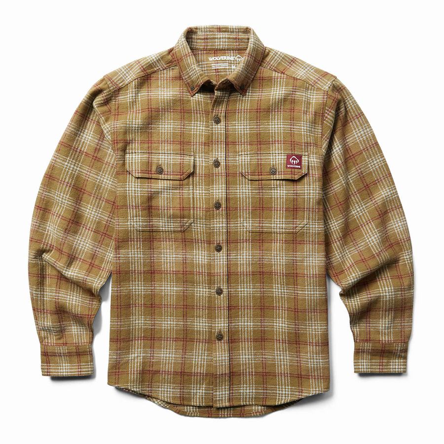 Brown Wolverine Glacier Heavyweight Long Sleeve Flannel Men Shirts | RPC183EH