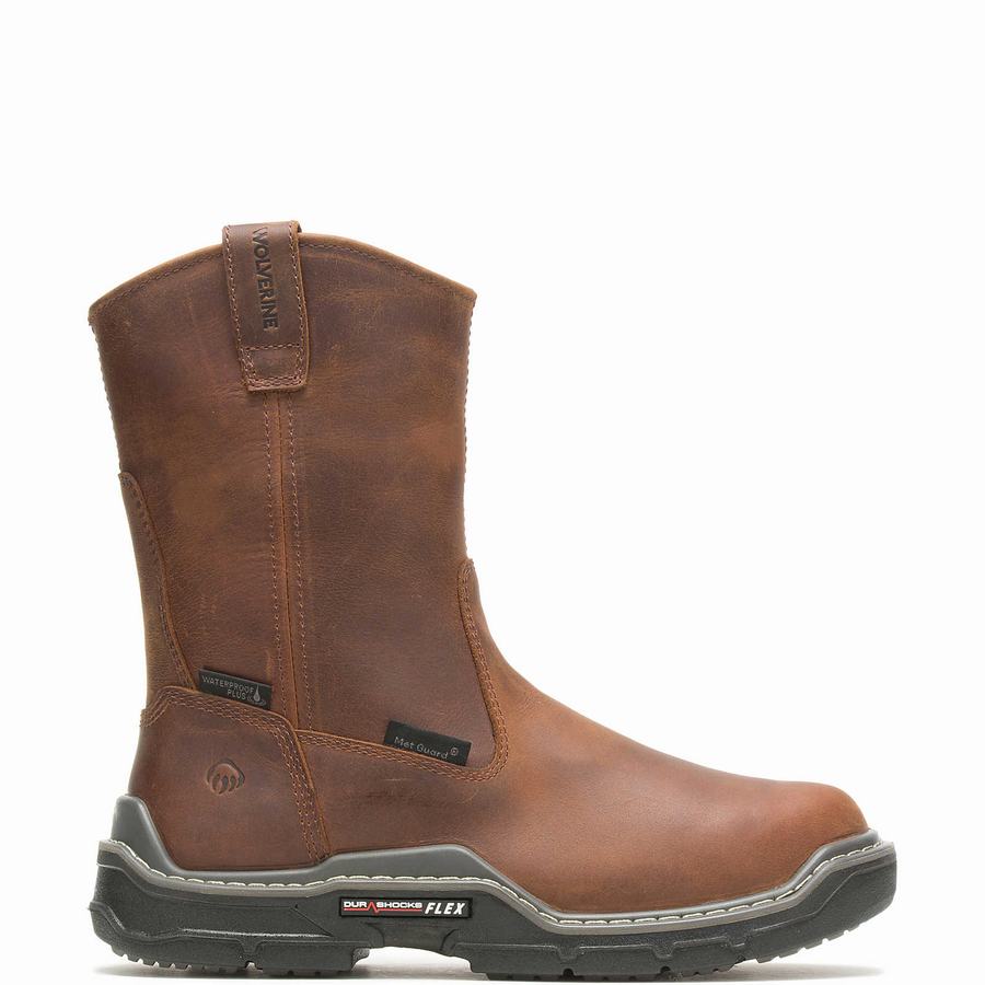 Brown Wolverine Raider DuraShocks® Waterproof Met-Guard CarbonMAX® Work Wellington Men Boots | NNO3671NK