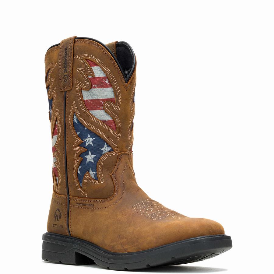 Brown Wolverine Rancher Flag Steel-Toe Wellington Men Boots | ZGT3842XE