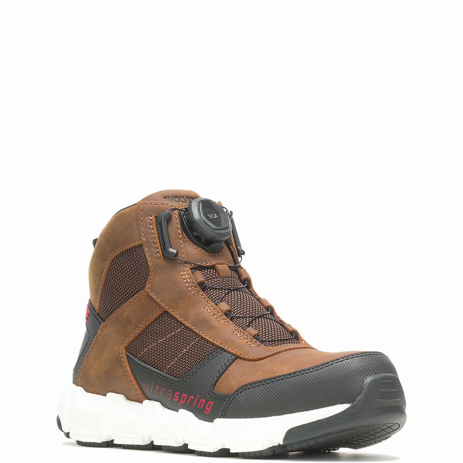 Brown Wolverine Rev BOA® UltraSpring™ DuraShocks® Vent CarbonMax™ Men Work Shoes | WQK6413QT