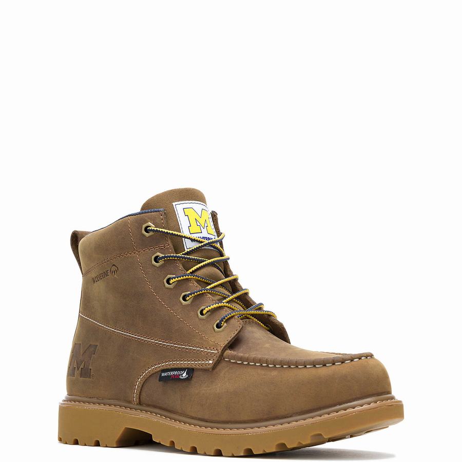 Brown Wolverine x Valiant University of Michigan Floorhand Moc Toe Men Work Boots | SHJ5144BR