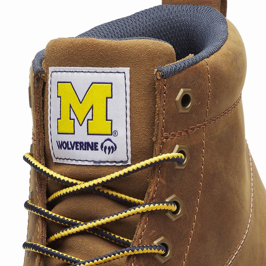 Brown Wolverine x Valiant University of Michigan Floorhand Moc Toe Men Work Boots | SHJ5144BR