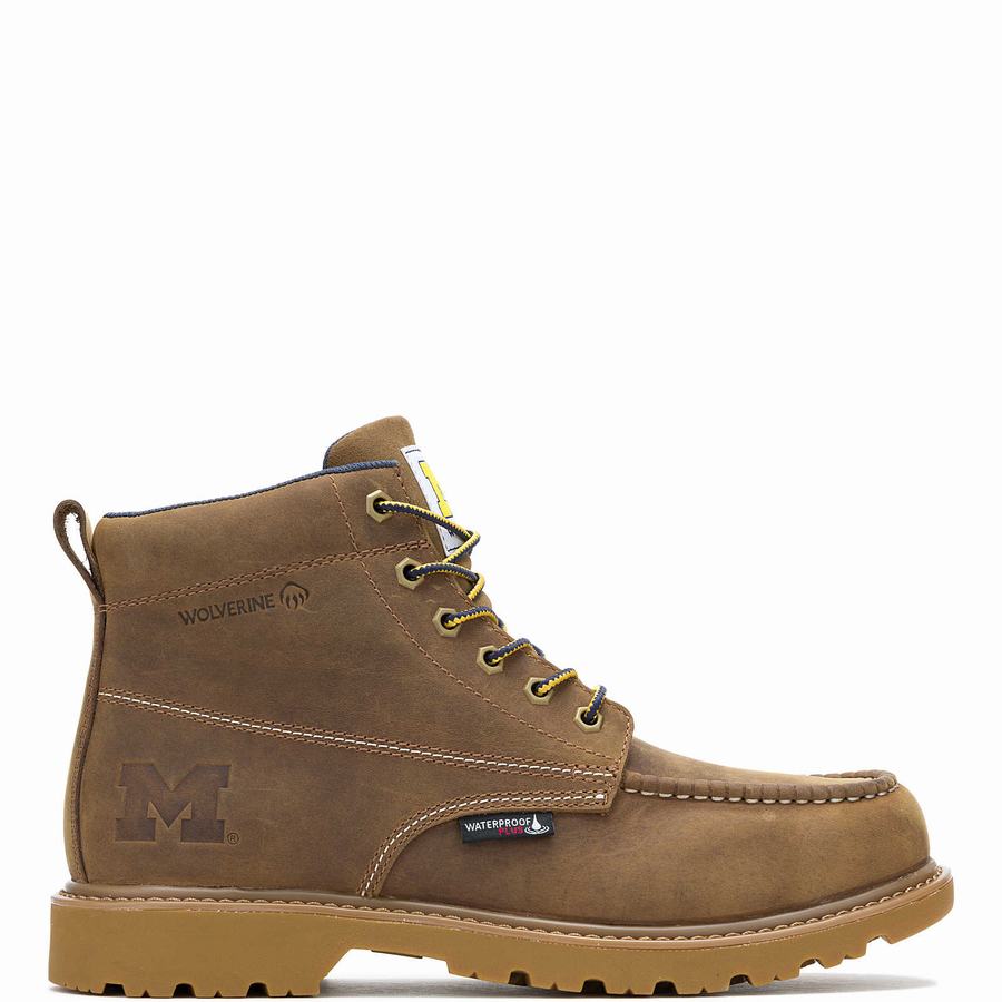 Brown Wolverine x Valiant University of Michigan Floorhand Moc Toe Men Work Boots | SHJ5144BR