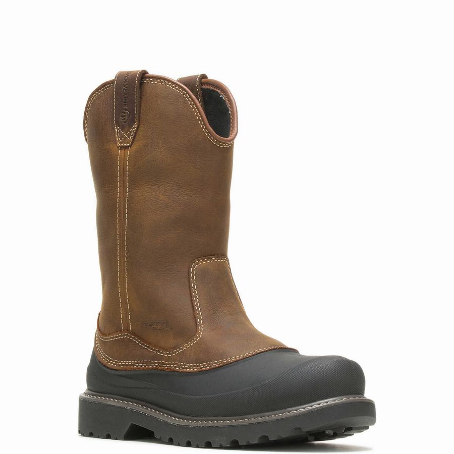 Dark Brown Wolverine Floorhand Swamp Steel-Toe Work Wellington Men Boots | IWZ201WE