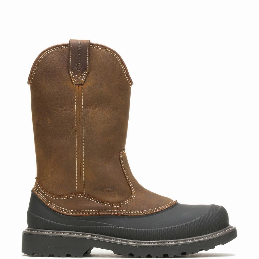 Dark Brown Wolverine Floorhand Swamp Steel-Toe Work Wellington Men Boots | IWZ201WE