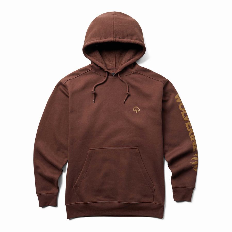 Dark Brown Wolverine Graphic- Sleeve Logo Men Hoodie | HZP8097YT