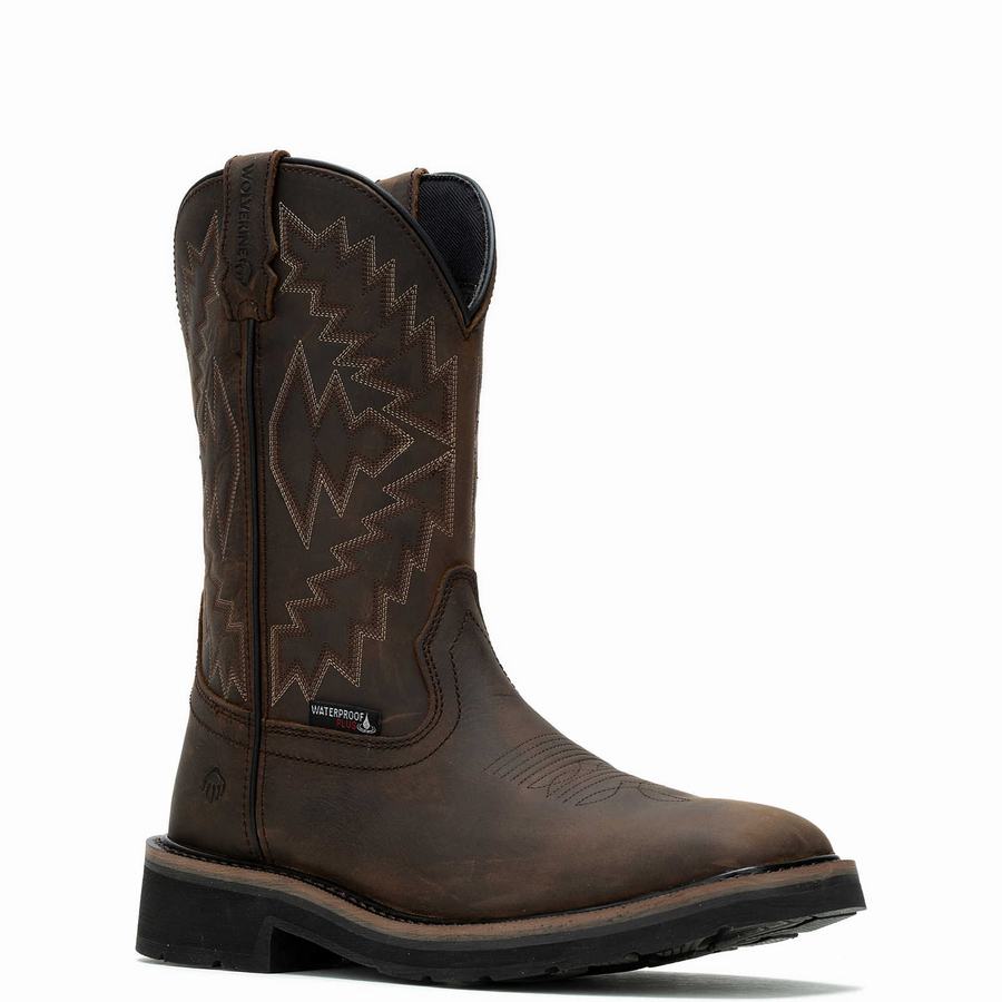 Dark Brown Wolverine Rancher Arrow Steel-Toe Wellington Men Boots | FVN5687PZ