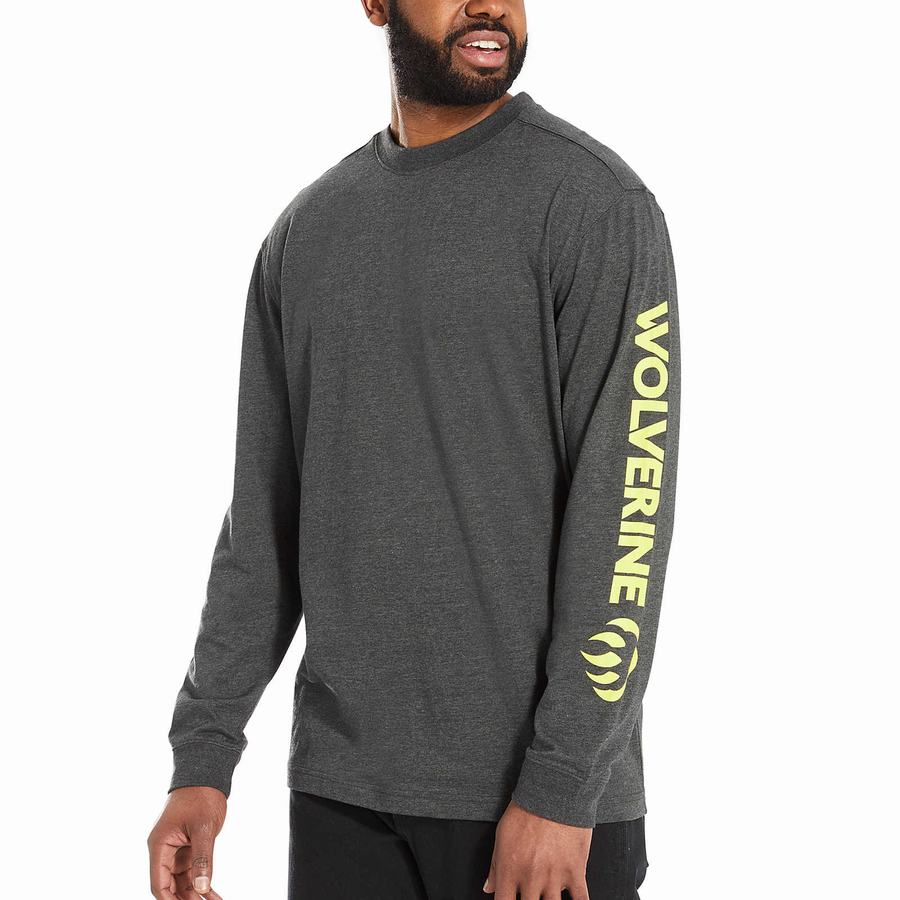 Dark Grey Wolverine Graphic Long Sleeve - Sleeve Logo Men T Shirts | MDF8636SW