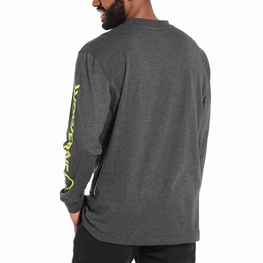 Dark Grey Wolverine Graphic Long Sleeve - Sleeve Logo Men T Shirts | MDF8636SW