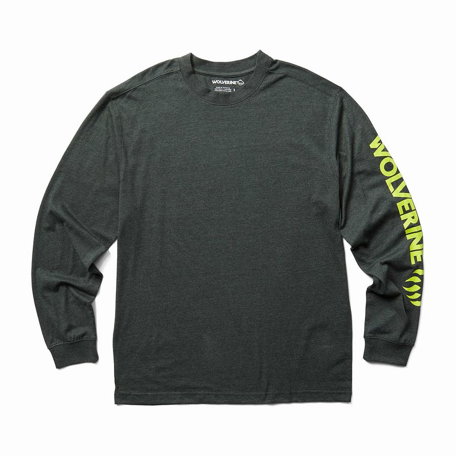 Dark Grey Wolverine Graphic Long Sleeve - Sleeve Logo Men T Shirts | MDF8636SW