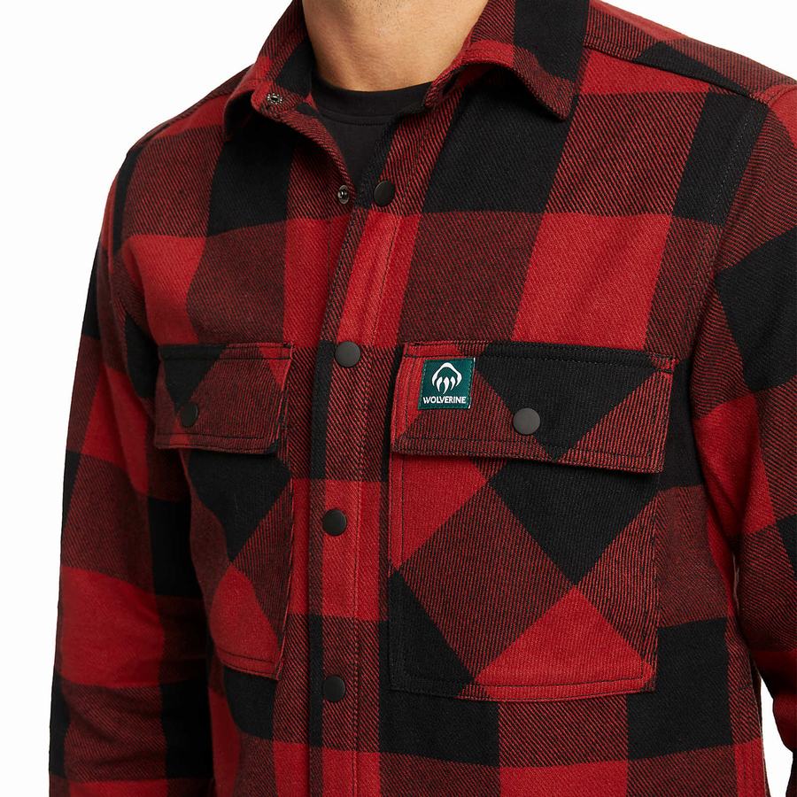 Dark Red Black Wolverine Forge Flannel Overshirt Men Shirts | YTX3169FX